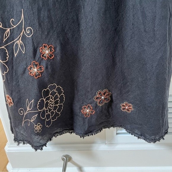 Sisley  Embroidered Midi Linen Dress in Brown 2  NWOT - Picture 7 of 15